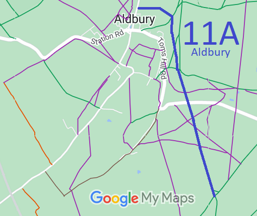 Map showing Aldbury 11A bridleway