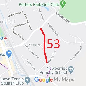 Map showing Aldenham 53