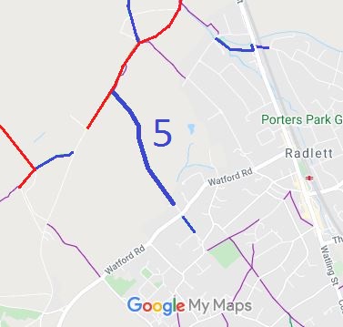 Map showing Aldenham 5 bridleway
