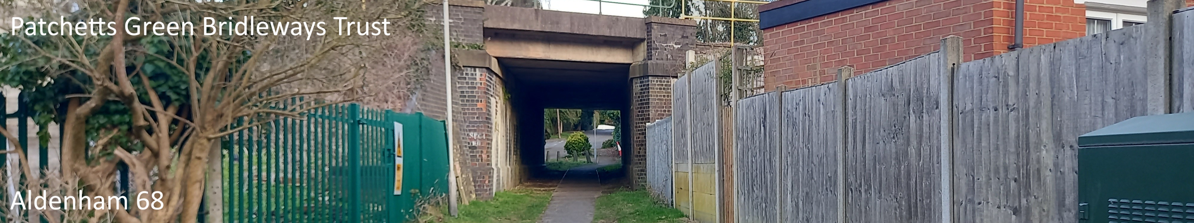 Image of Aldenham 68 bridleway taken in 2025 showing railway underbridge