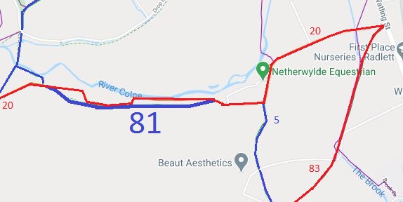 Map showing Aldenham 81 bridleway