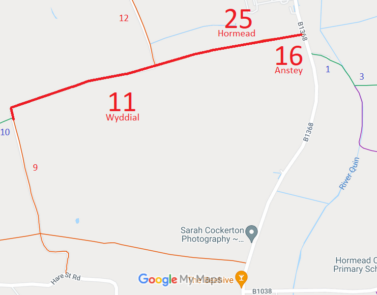 Map showing Hormead 25