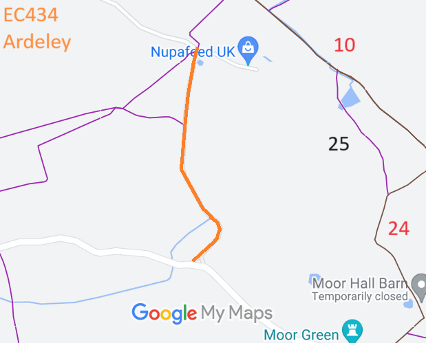Map showing recorded Ardeley paths