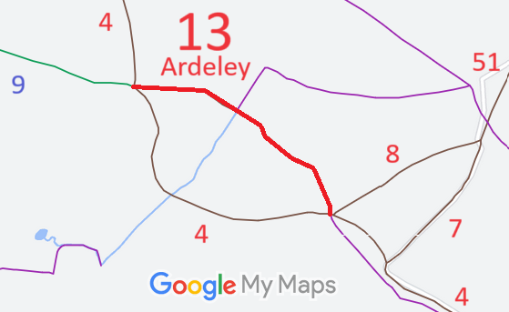 Map showing recorded Ardeley paths