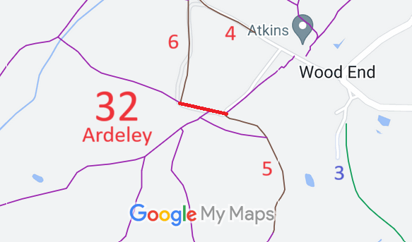 Map showing recorded Ardeley paths