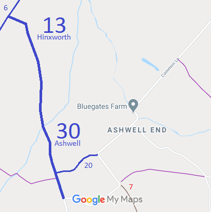 Map showing Ashwell 30 and Hinxworth 13 bridleway