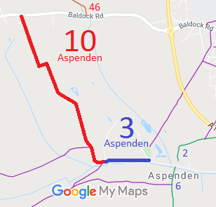 Map showing Aspenden 3 and 10