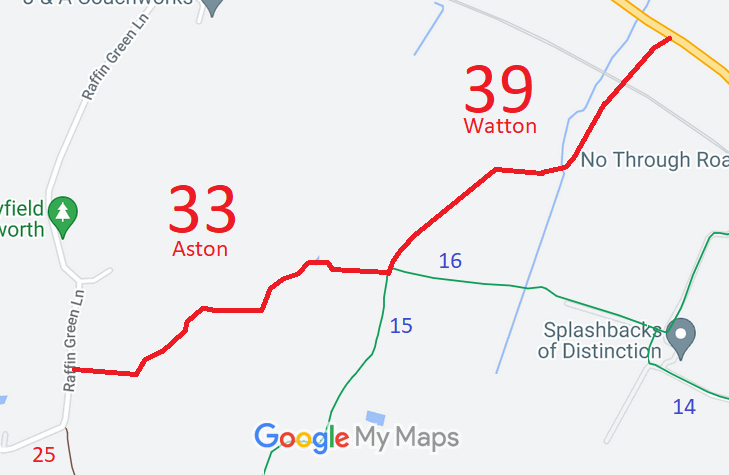 Map showing Watton-at-Stone 39 bridleway