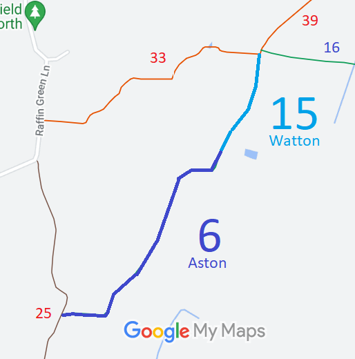 Map showing Watton-at-Stone 15 bridleway