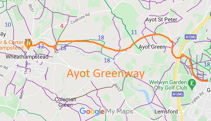 Map showing Ayot Greenway