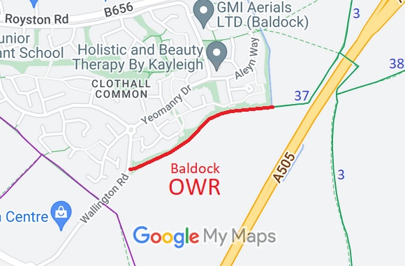 Map showing Baldock Old Wallington Road