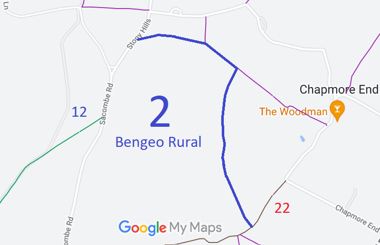 Map showing Bengeo Rural 2
