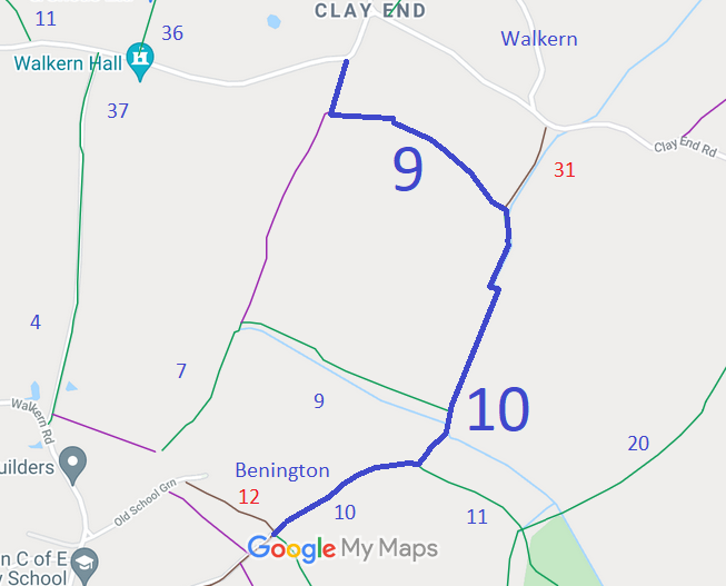 Map showing Benington 10 bridleway