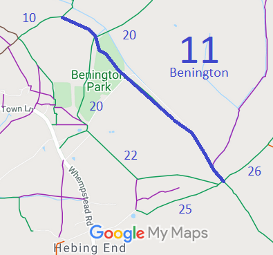 Map showing Benington 11 bridleway