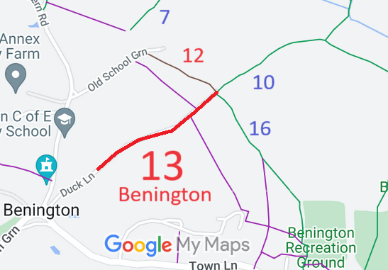 Map showing Benington 13 bridleway
