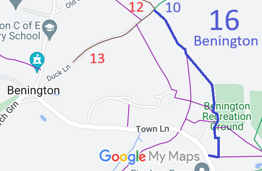 Map showing Benington 16 bridleway