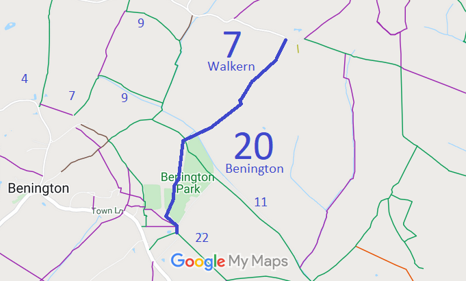 Map showing Benington 20 bridleway