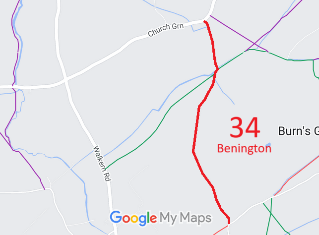 Map showing Benington 34 byway