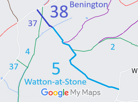 Map showing Watton-at-Stone 5 bridleway
