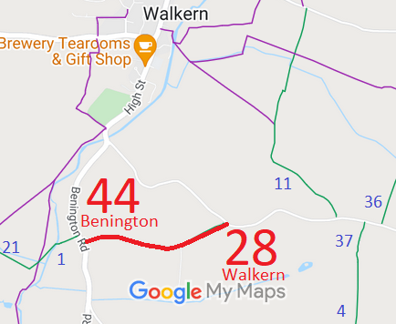 Map showing Benington 44 restricted byway