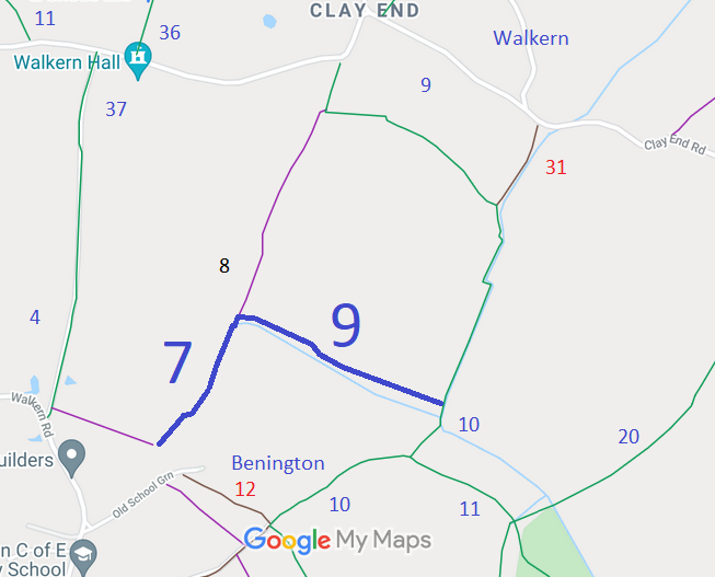 Map showing Benington 7 bridleway