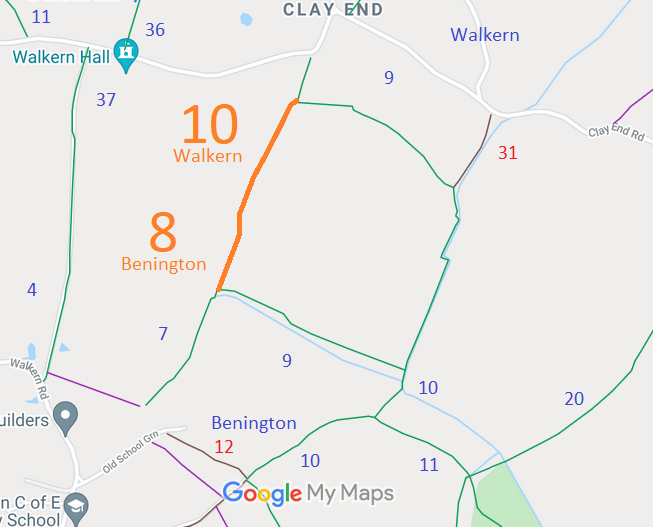Map showing Benington 8 bridleway