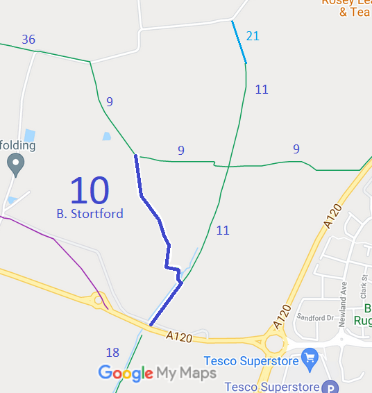 Map showing recorded Bishop's Stortford paths