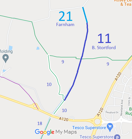Map showing recorded Bishop's Stortford paths