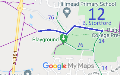 Map showing recorded Bishop's Stortford paths