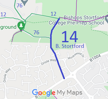Map showing Bishop's Stortford bridleways