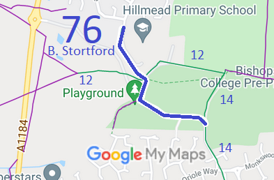 Map showing recorded Bishop's Stortford paths