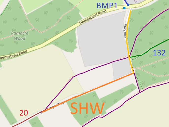 Map showing Shothanger Way and Bury Rise, Bovingdon