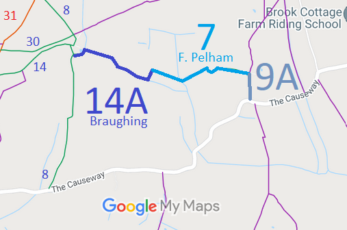 Map showing Furneux Pelham 7 and 9A and Braughing 14A