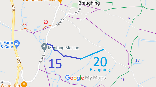 Map showing Braughing 15 and 20