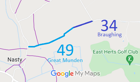 Map showing Great Munden 49 bridleway