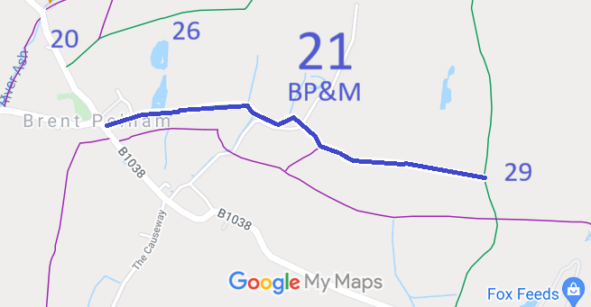 Map showing recorded paths in Brent Pelham and Meesden