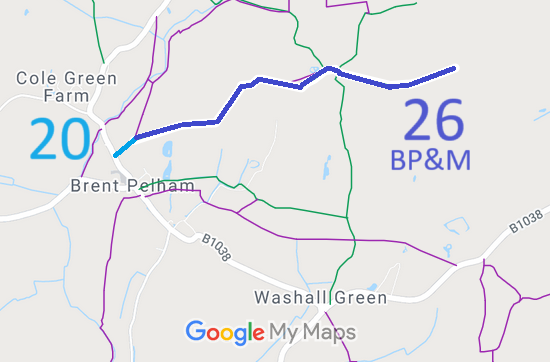 Map showing recorded paths in Brent Pelham and Meesden