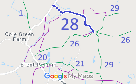Map showing recorded paths in Brent Pelham and Meesden