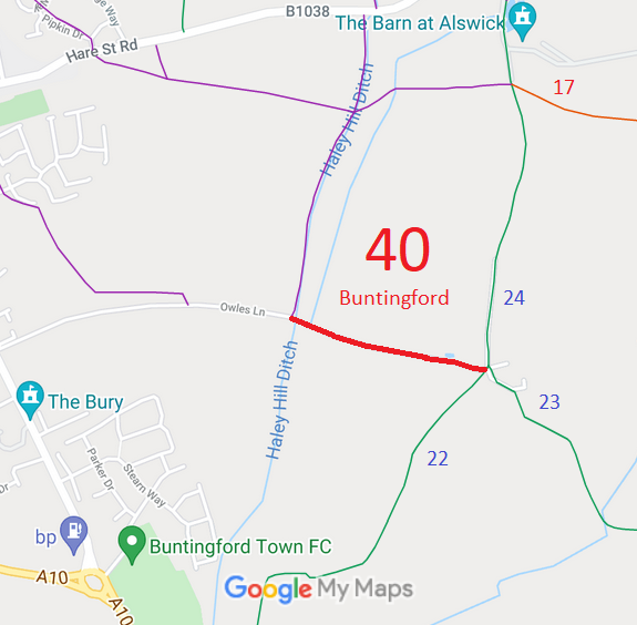 Map showing Buntingford 40 byway