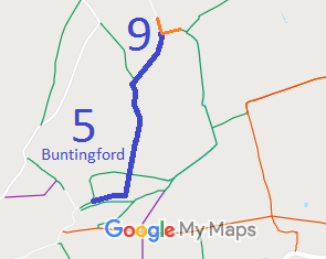 Map showing Wyddial 9 and Buntingford 5