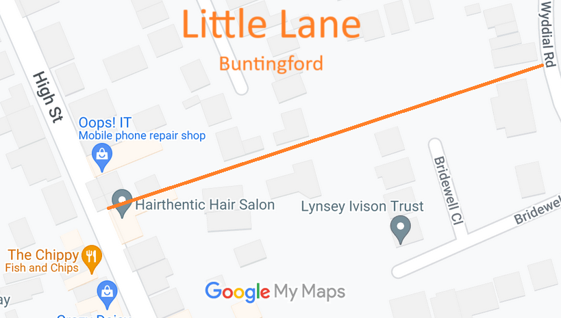 Map showing recorded Buntingford paths