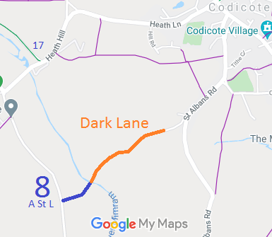 Map showing Codicote Dark Lane