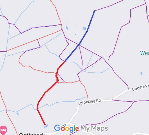 Map showing recorded Cottered paths