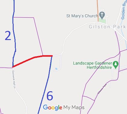 Map showing Eastwick Garman's Lane