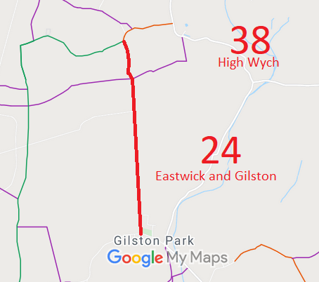 Map showing Eastwick and Gilston 24