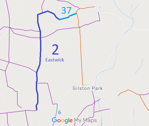 Map showing Hunsdon 19 and Eastwick and Gilston 2