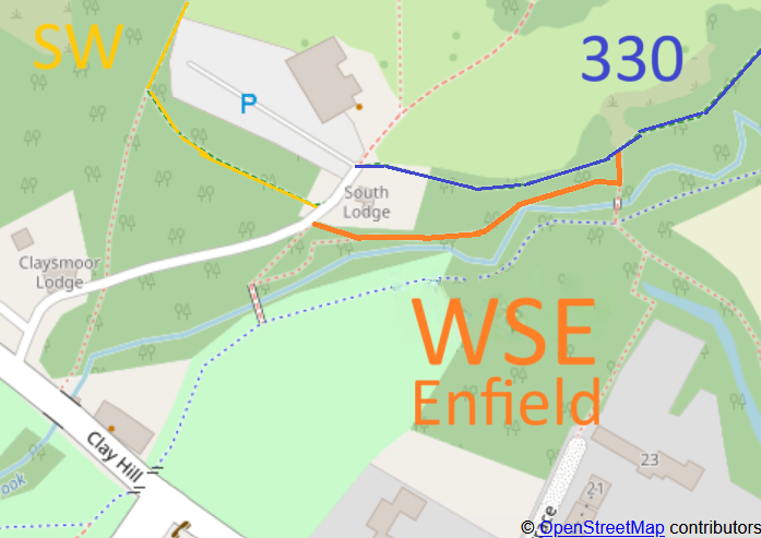 Map showing Enfield Whitewebbs South East