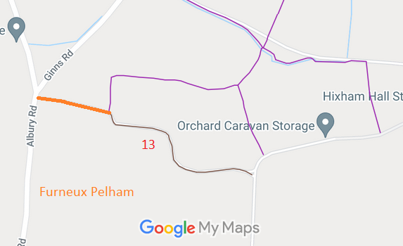 Map showing Furneux Pelham route