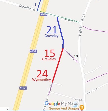 Map showing Graveley 15 restricted byway