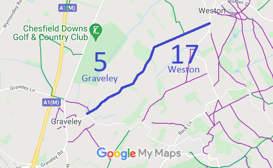 Map showing Graveley 5 bridleway